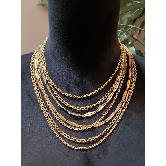Womens Fashion Gold Tone Multilayer Paper Clip & Link Chains Necklace Jewelry - Picture 1 of 6